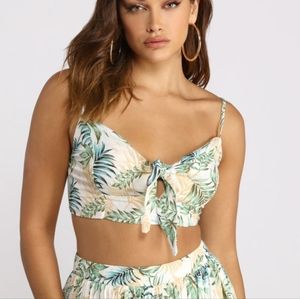 Windsor Bralette Tank w/ Tie Up Front and Plant Pattern